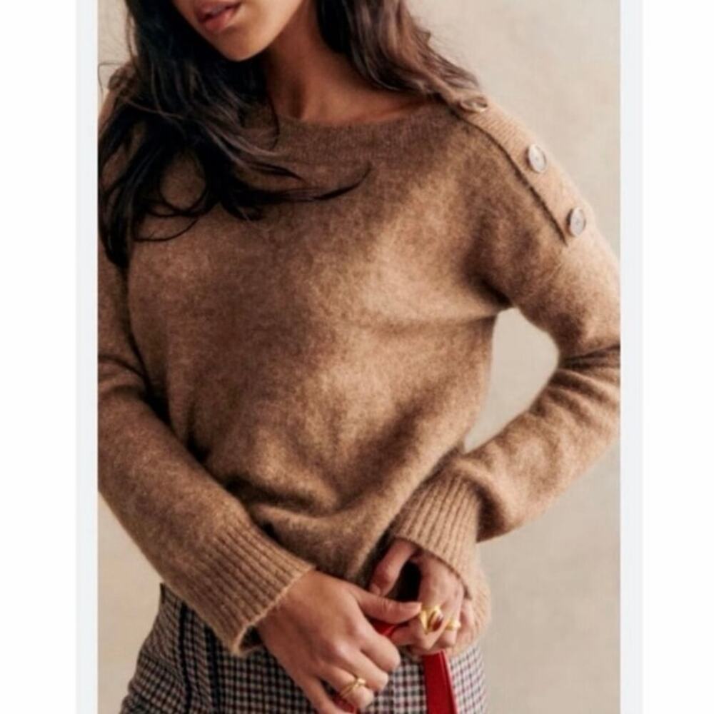 J.Crew Alpaca Wool Blend Sweater Button Shoulder Tan Size Medium